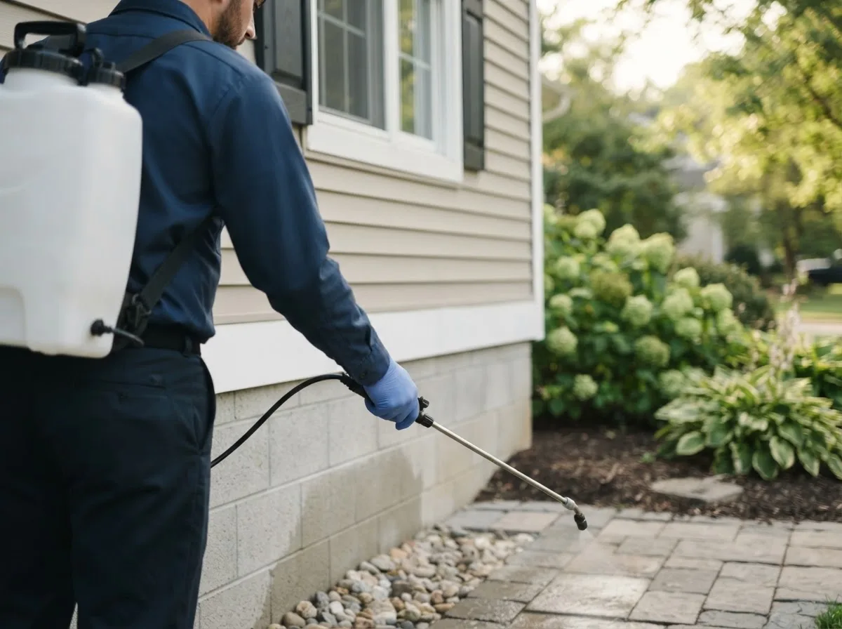Pest control technician inspecting a home in Hampden, MA